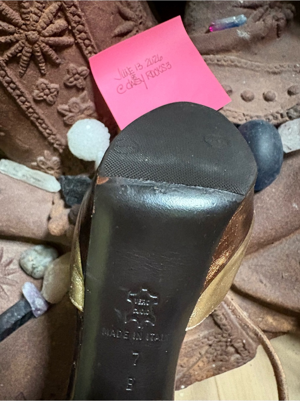 Vintage Nanette Lapore Metallic Rose Gold Peep-Toe Heels with Ankle Strap Size 7 - Picture 4 of 6